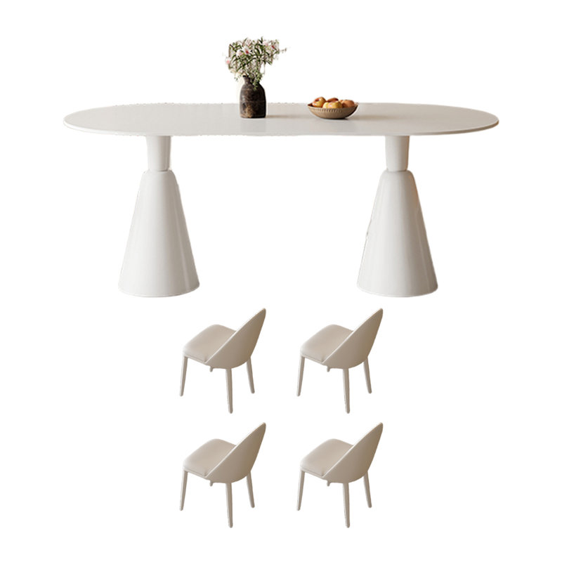 White Oval Dining Table, 29.92"H x 59.05"L x 35.43"W