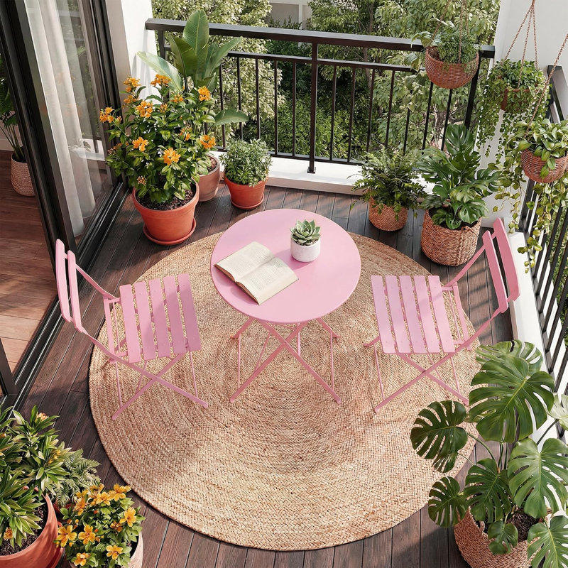 3-Piece Bistro Set – Steel Frame Space-Saving Folding Patio Furniture with 2 Chairs & Bistro Table, for Outdoor Patio, Balcony, Garden