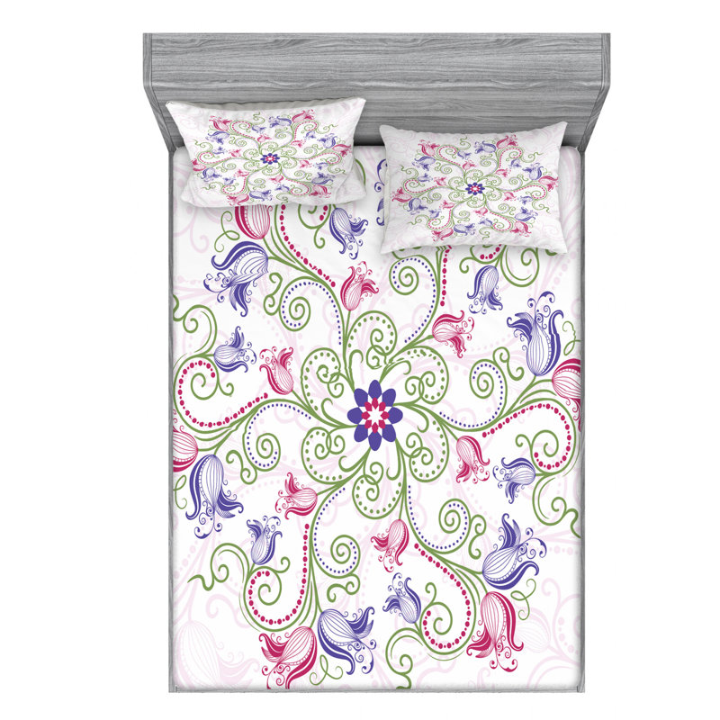 Microfiber Floral Sheet Set, Queen Sheet Set with Fitted Sheet