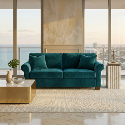 Irlanda Sofa – Made in USA, 5-Day Shipping, Custom Fabric Options, Classic Sofa Wholesale Sofa Furniture - Velvet Antique Peacock - Peacock Blue