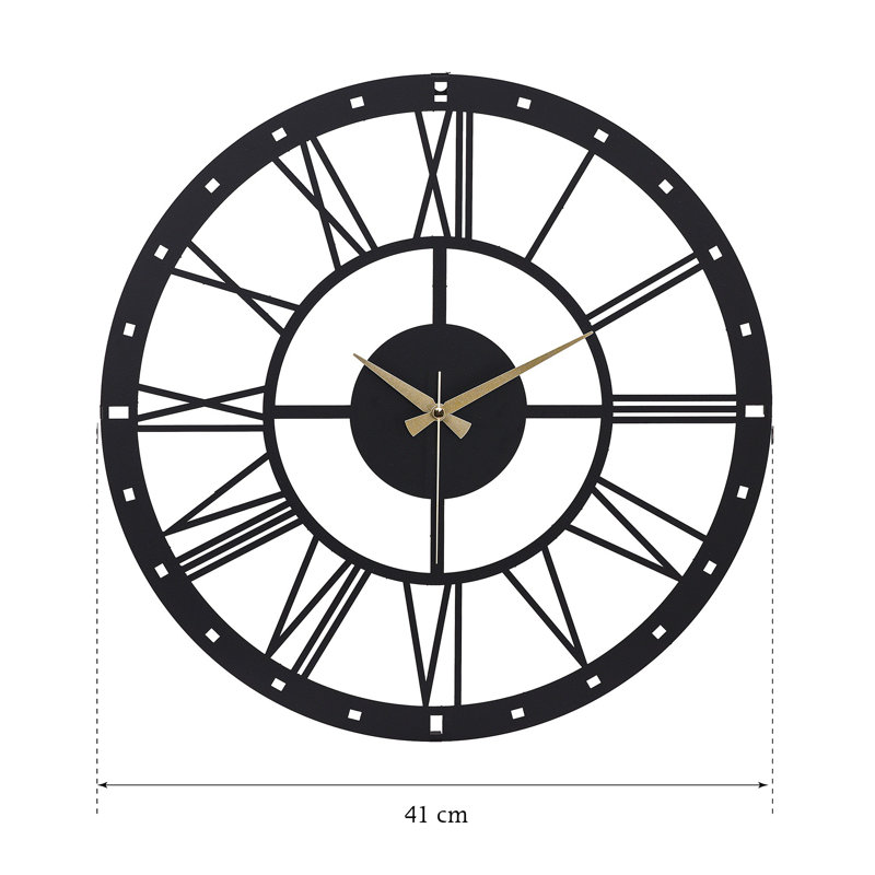 Elegant Decorative Metal Wall Clock, Black Finish, 16.1 x 16.1 inches | 100% Metal Construction, Thickness: 0.06 inches | Silent Mechanism, Requires 1 AA Battery (Not Included) | Perfect for Home & Office Décor