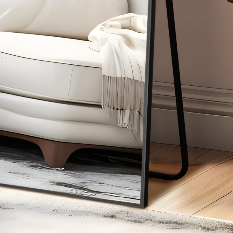 56×19 Inch Full-Length Mirror, Aluminum Alloy Frame, Floor-Standing Style, Can Be Placed Upright Or Wall-Mounted, Suitable For Bedroom, Living Room, Dressing Room, Curved Shape, Black.
