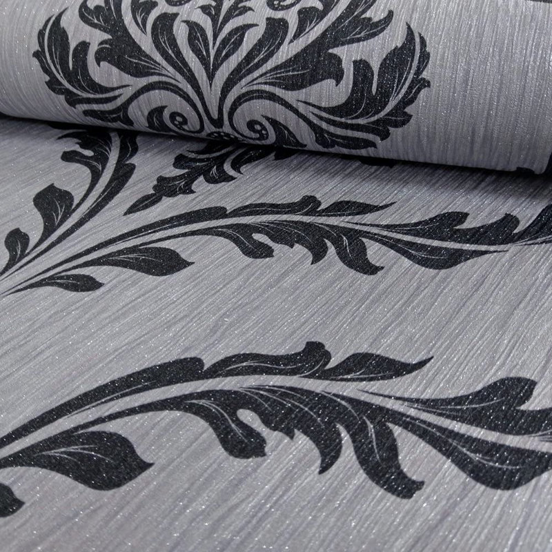 Lorelai 10m x 53cm Textured Glitter Wallpaper Roll, Silver/Black