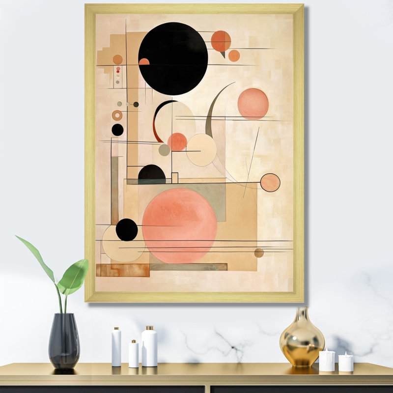 Beige géométrie en mouvement III sur toile, Cadre doré à une seule photo, H 32 po x l 24 po x P 1 po