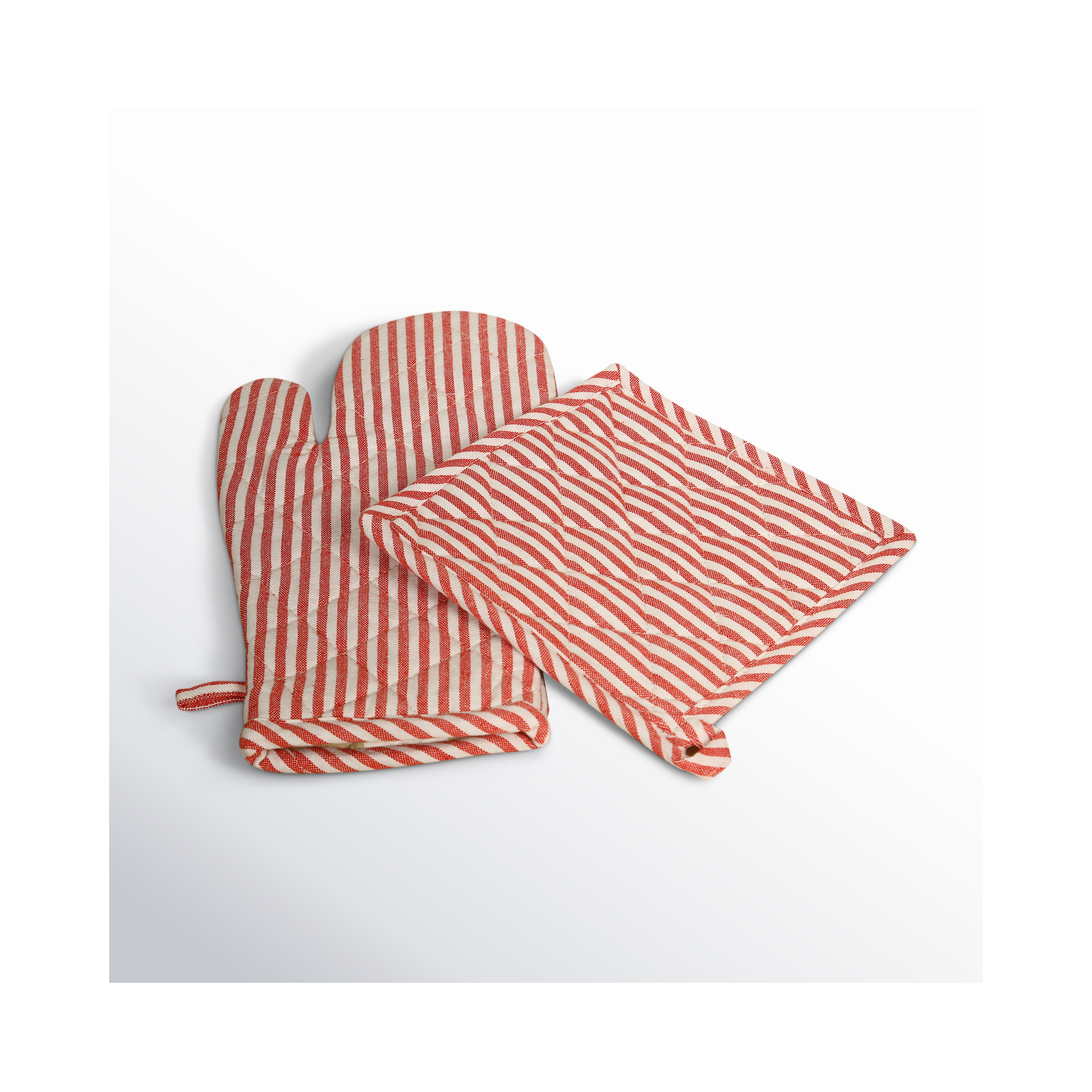 Potholder & Oven Mitt Set, Red/White