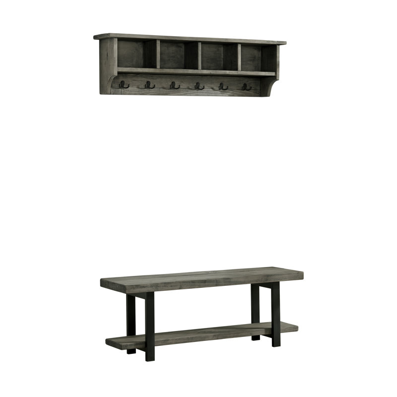 Rundell 48" Wide Rustic Industrial Solid Wood And Metal Frame Hall Tree And Bench With Storage
