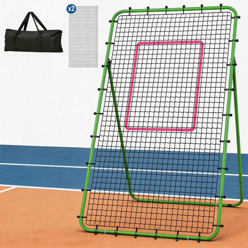 Filet de rebond ajustable 7 pi x 4 pi - filet d'entraînement pliable avec 2 filets de rechange, structure en acier, équipement d'entraînement portatif pour les sports d'intérieur et d'extérieur