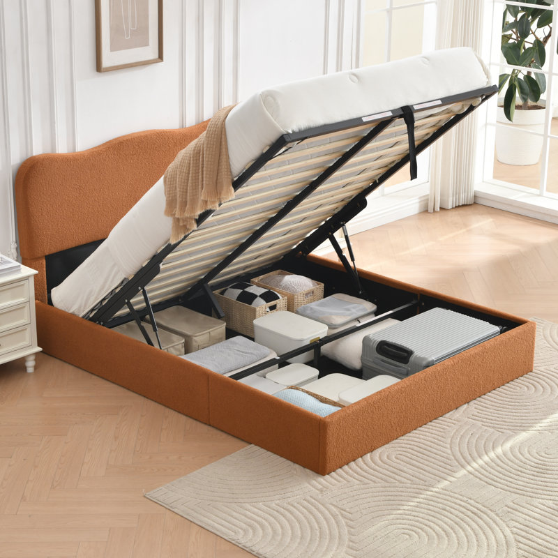 Lit plateforme tapissier Bensu Boucle, Double, Brun