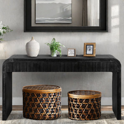 Farmhouse Avey Console Table With Two Hidden Handle Drawers And Curved Edge