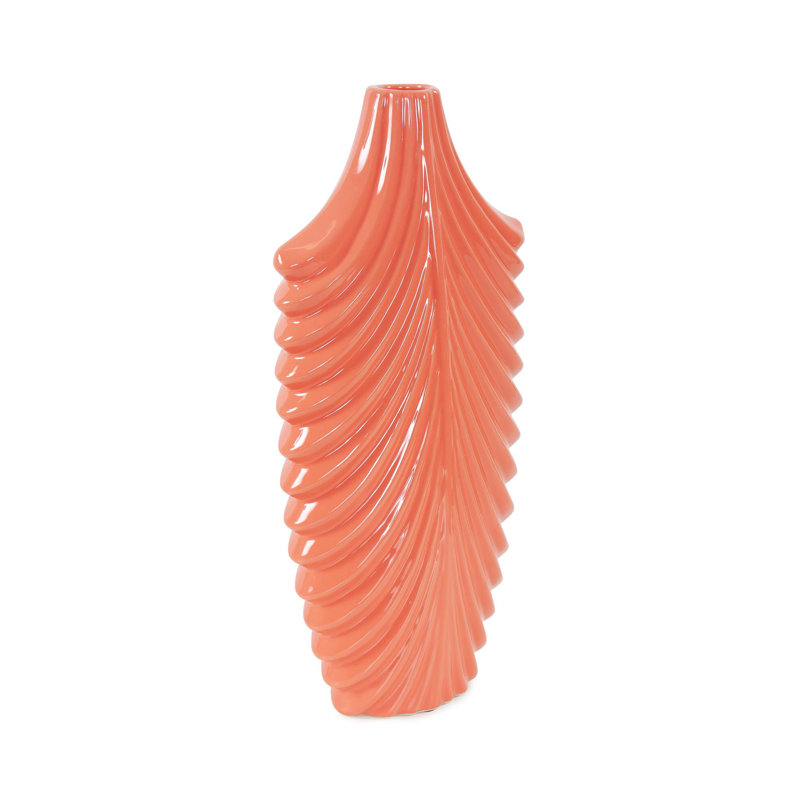 Niclas Hand Finished Glossy Coral Textured Ceramic Vase, 15" H x 7" W x 3.5" D