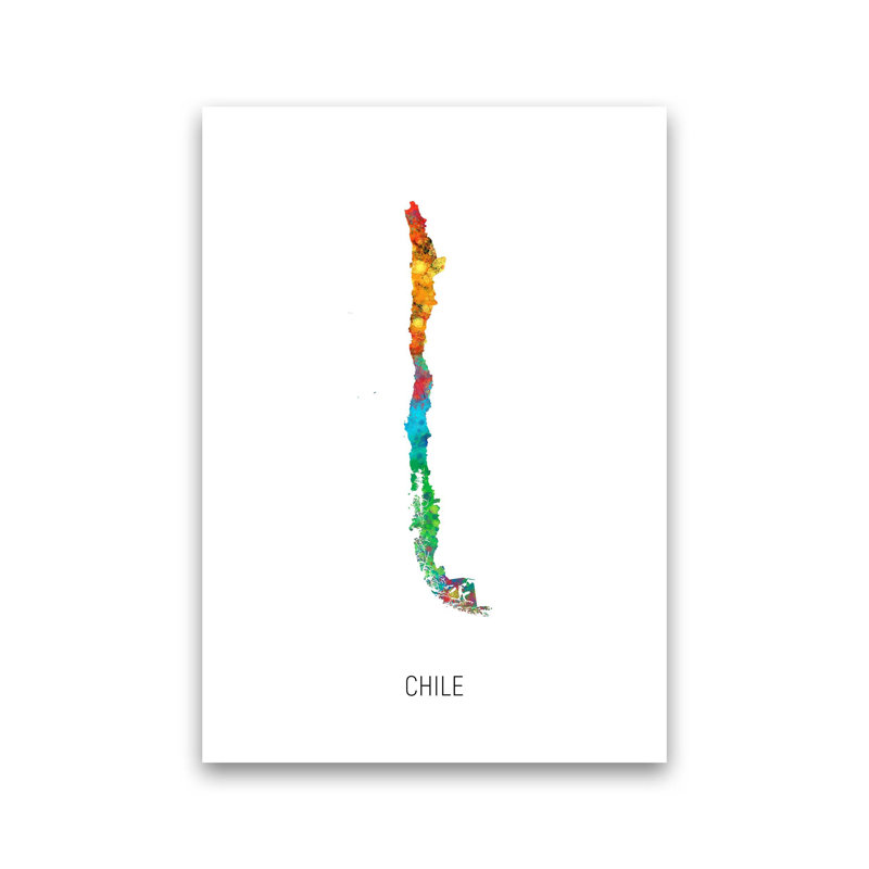Chile Watercolour Map by Michael Tompsett - Print, Unframed, 84cm H x 60cm W x 1cm D