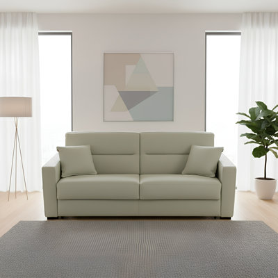 Canapé-lit en cuir véritable italien à grain supérieur de 81 po avec matelas en mousse à mémoire de forme Bjorgulfur