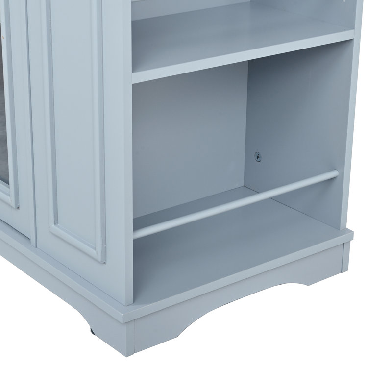 Cindora 54" Modern Mobile Kitchen Island with Power Outlet, Glass Door Storage & Rolling Prep Cart, Natural/Blue Gray