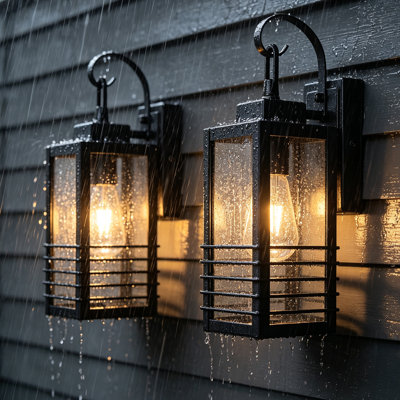 14.5" Outdoor Wall Lights 2 Pack, Matte Black Exterior Wall Lantern with Clear Glass Shade, Waterproof Outdoor Sconce, E26 Socket, ETL Listed, Front Porch Light for House, Garage, Patio, Halloween & Christmas Decor