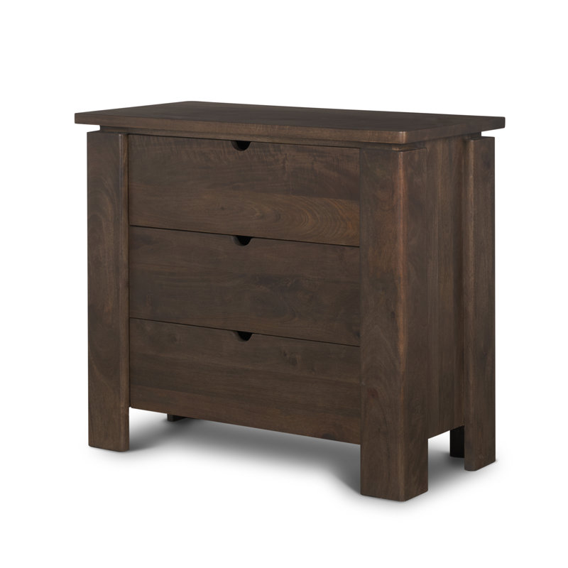 Vessela Solid Dark Brown Wood 3 Drawer Accent Cabinet