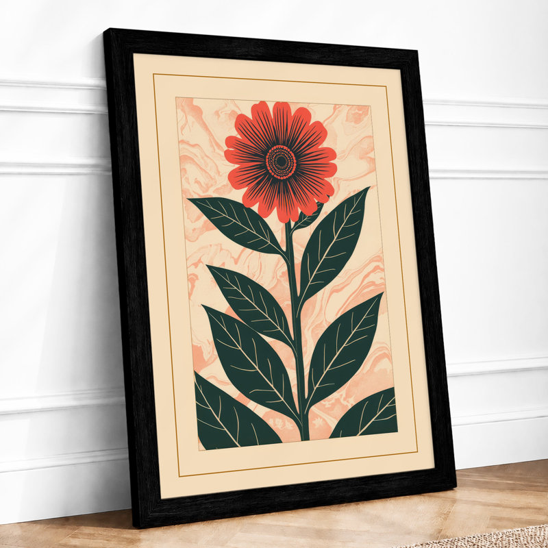 Red Gerbera Daisy Botanical - Framed Print, A3 - 42.0 x 29.7 cm, Black