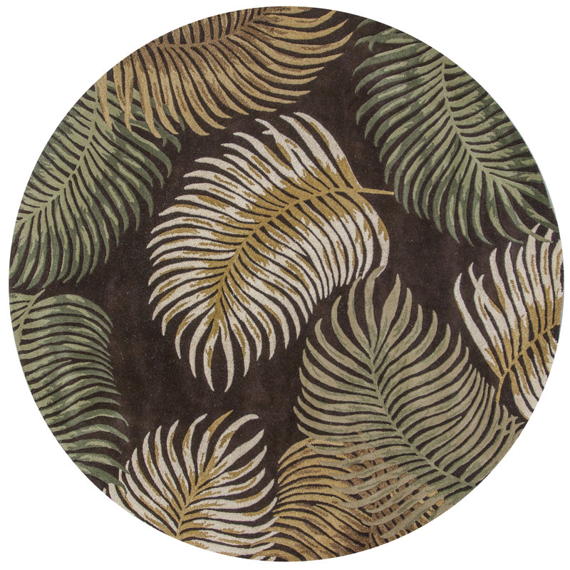 Espresso Fern Hand-Tufted Round Wool Rug, 7'6"