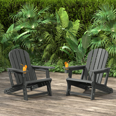 Outdoor Poly Adirondack Chair With Cup Holder (Set Of 2)