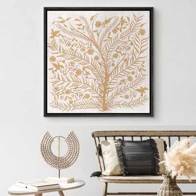 Tan Brown Fern And Botanical Décor Square Wall Art Framed On Canvas Print