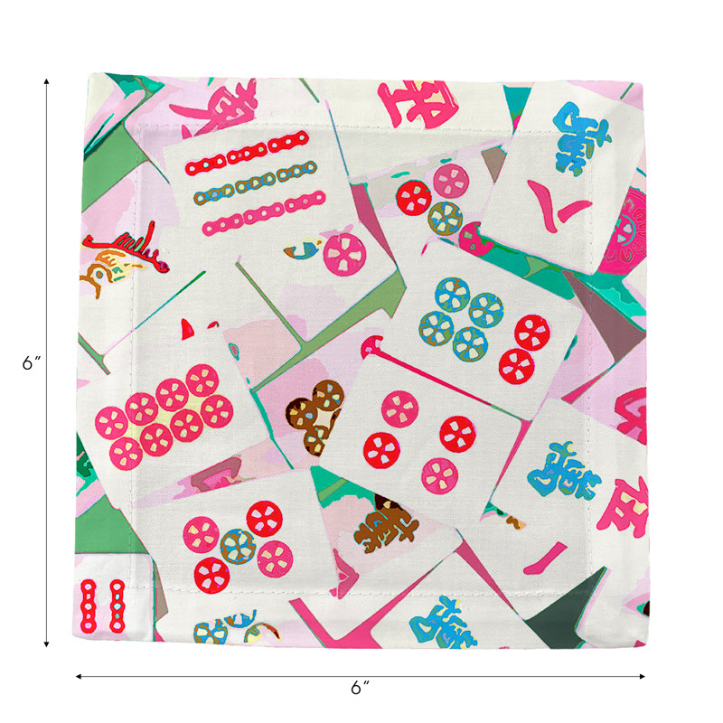Mahjong Abstract Cotton Sateen Cocktail Napkins, Pink