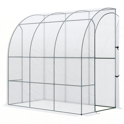 Outsunny 7' X 4' X 7' Outdoor Lean To Greenhouse, Walk-In Green House Plant Nursery With Roll-Up Window, PE Cover