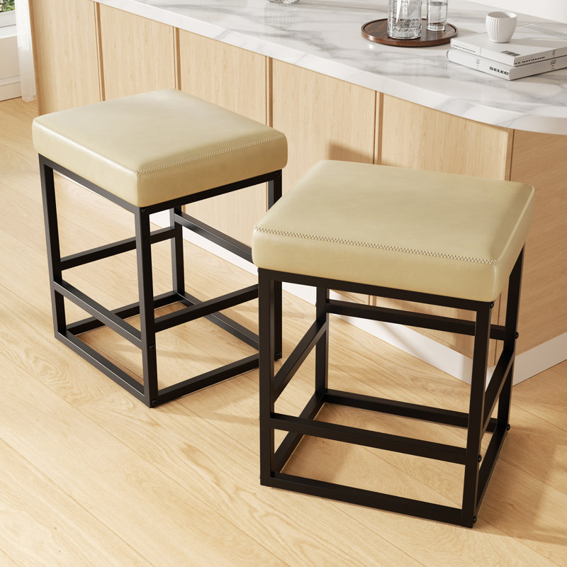 Modern Edge, Cozy Feel: Faux Leather Upholstered Counter Bar Stools for Every Home, Beige