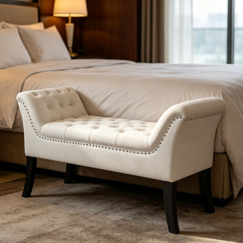 Velvet Upholstered Bench, white