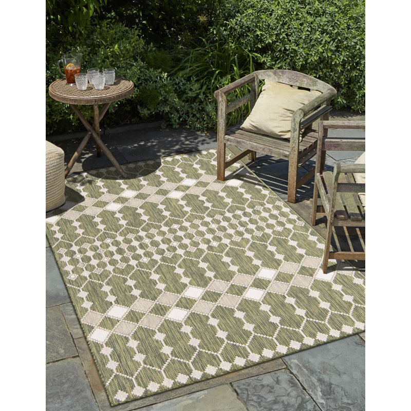 Outdoor Preen Area Rug Moss Color, Rectangle 10' x 14'