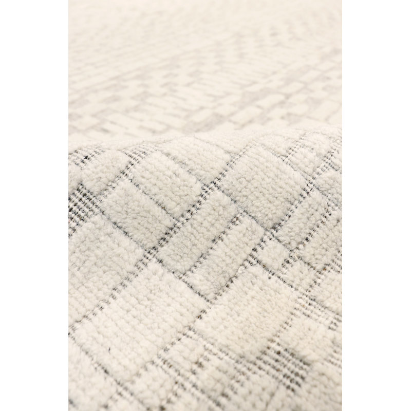 Hand Knotted Wool Area Rug in Ivory/Light Gray