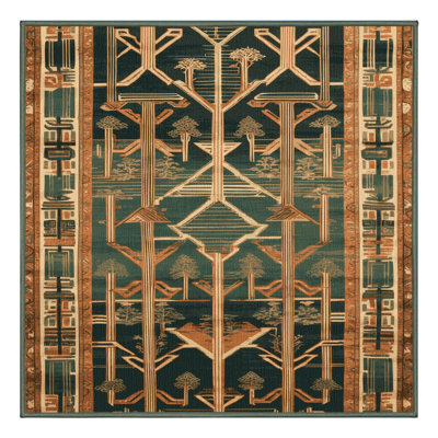 Machine Washable Art Deco Green Area Rug