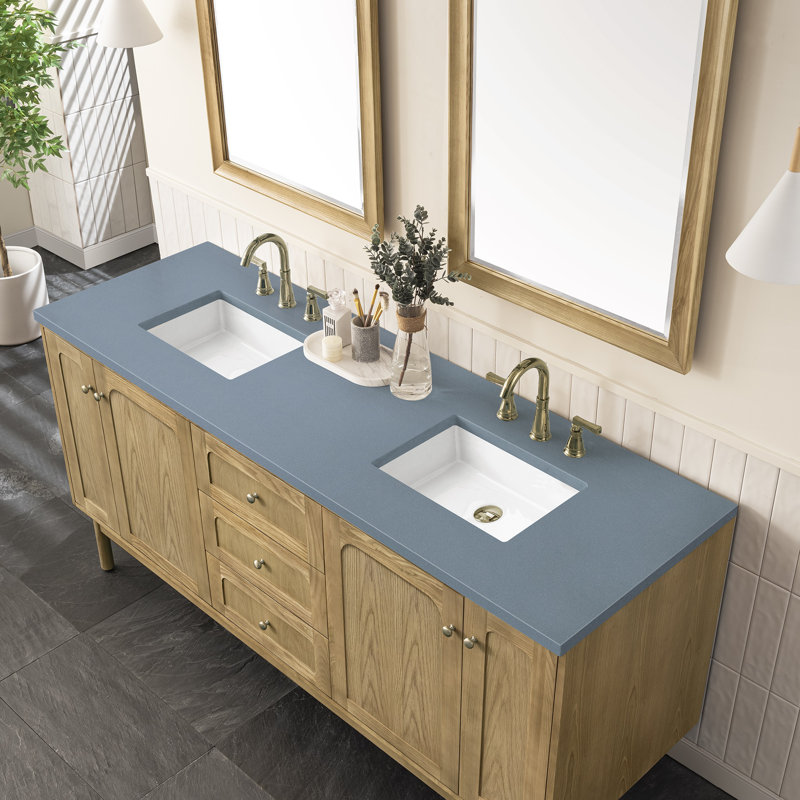 Laurent 72'' W Double Vanity, Ethereal Noctis, 8" Widespread, Light Natural Oak