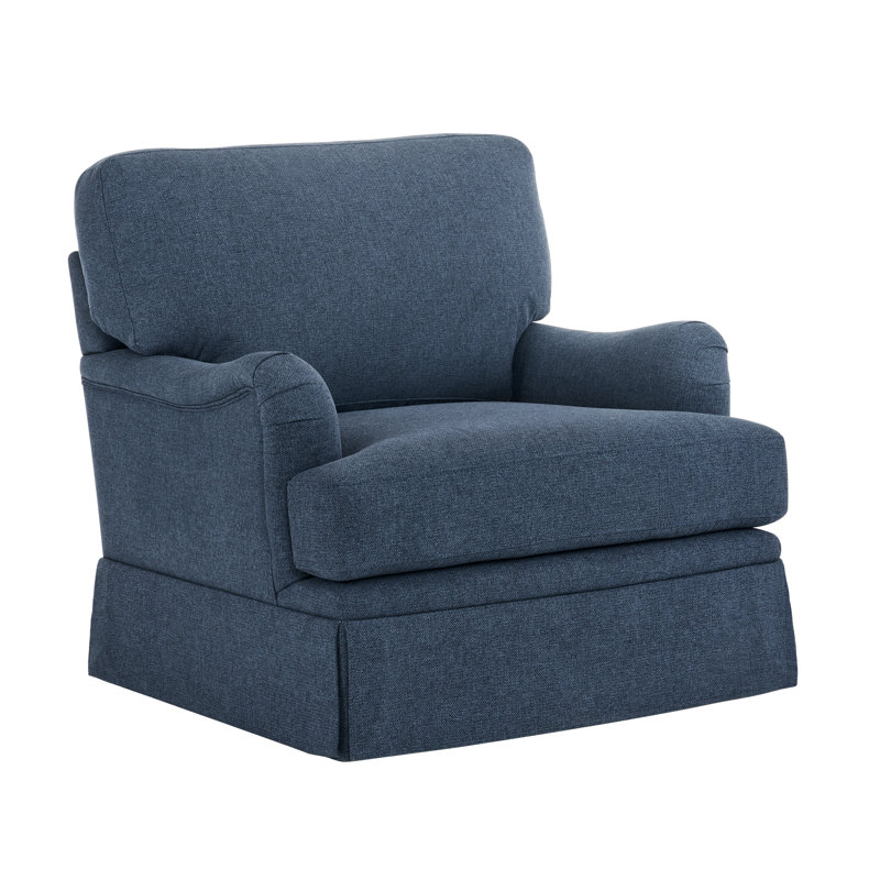Madelina 32.7" W Swivel Armchair with Round Arms, Dark Blue