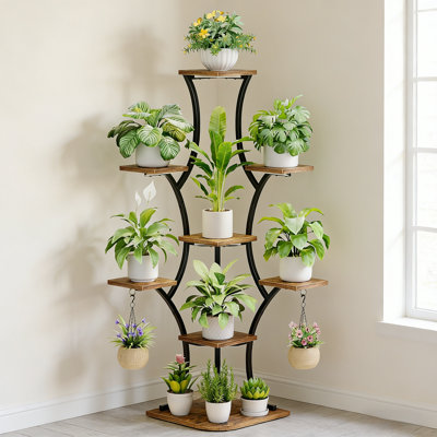 Corner Plant Stand With Grow Light, 90 Degree Tiered Shelf With Timer Lights For Indoor Plants, Multi-Functional Display Rack