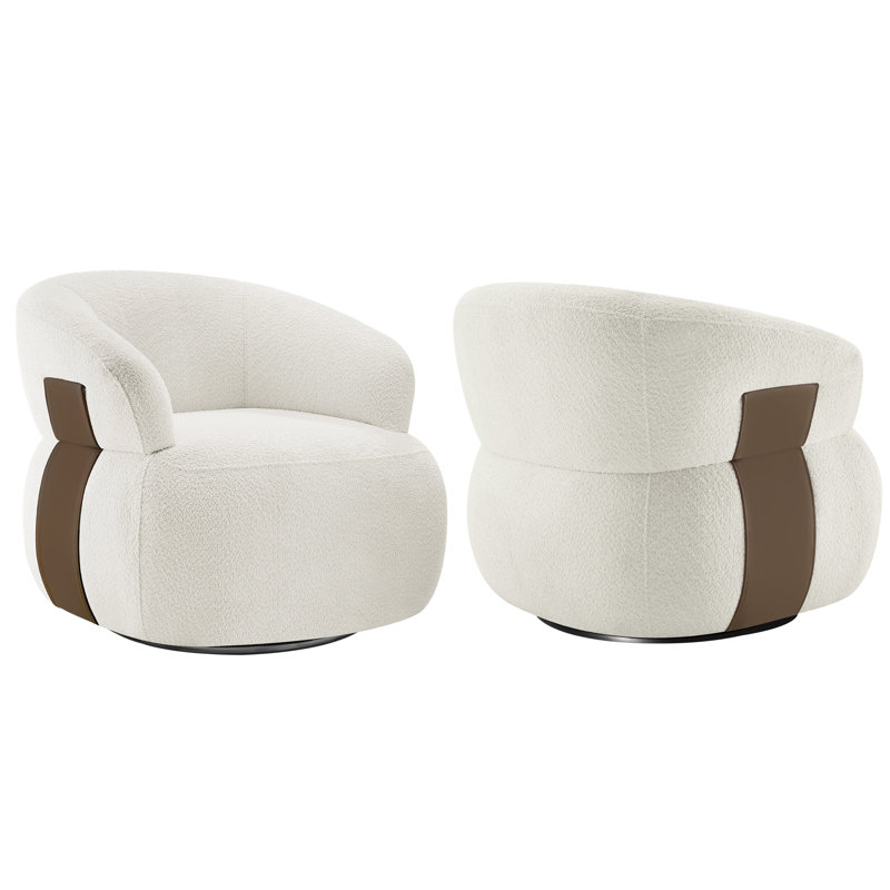 Hillip 33'' Wide Modern & Comfort Barrel Chair With 360 Degree Swivel(Set of 2), Off-White Polyester