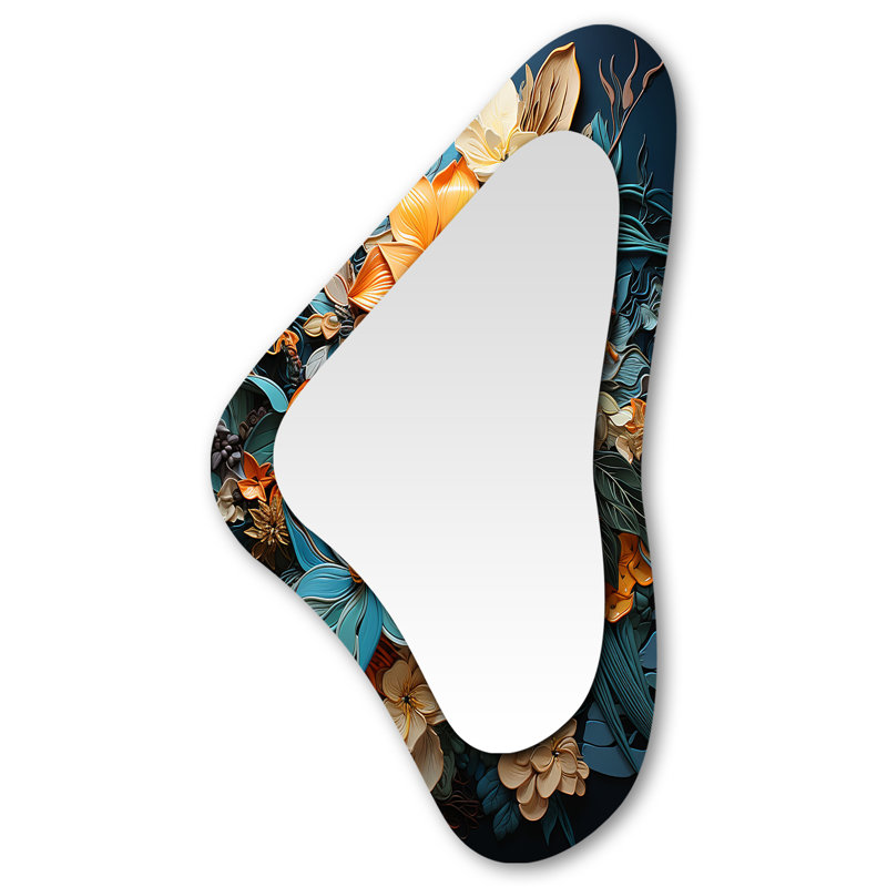 Orange orange tropical III - Collages abstraits de formes asymétriques - Grand miroir mural moderne