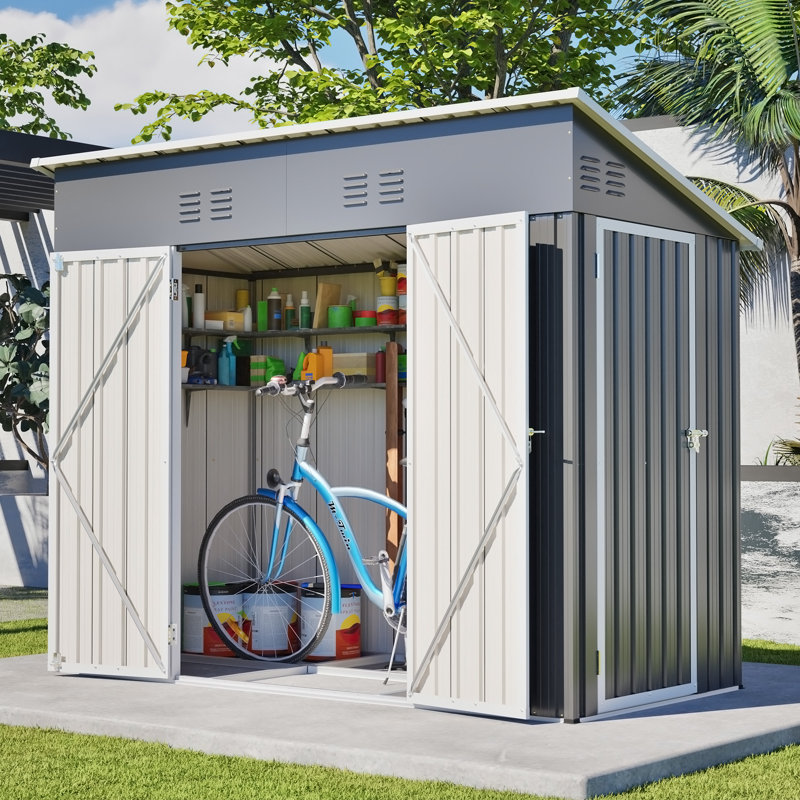 Remise de rangement renforcée à toit incliné 4 x 8 avec toit incliné résistant aux intempéries et 4 bouches d'aération