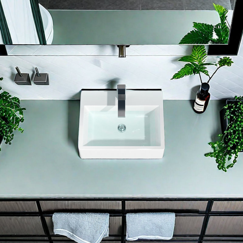 APRESSHUI 16.3'' Ceramic Rectangular Bathroom Sink with Overflow