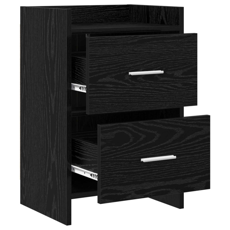 40cm W Composite Bedside Table, Black Oak