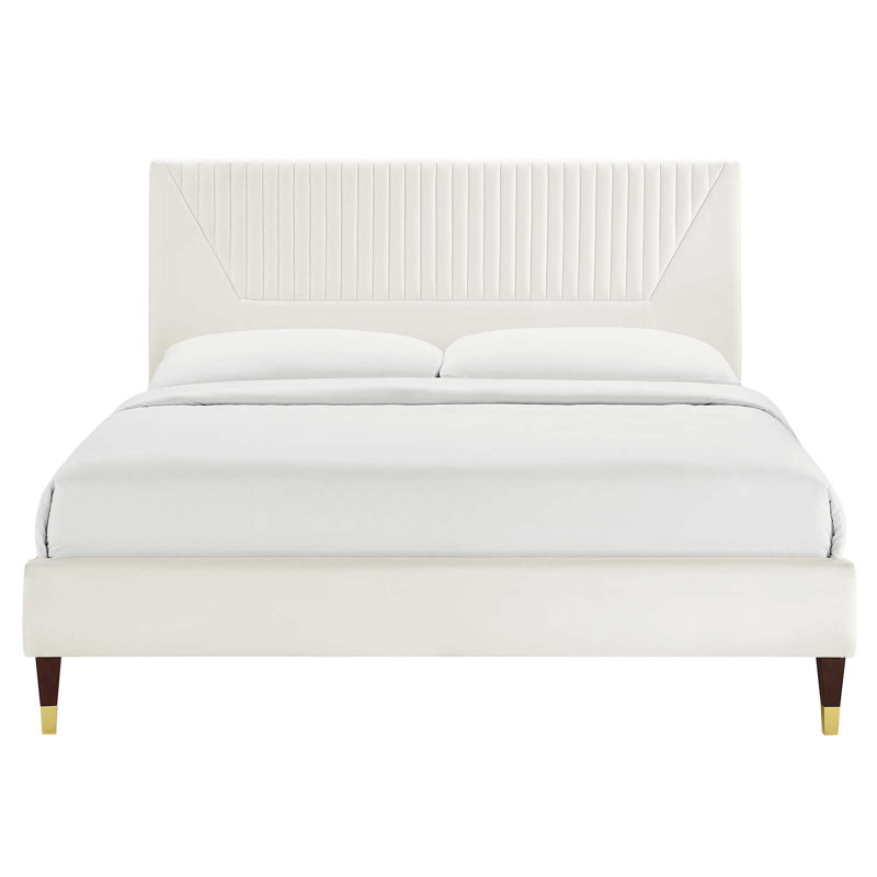 Lit plateforme en velours Yasmine Channel, Simple, Blanc