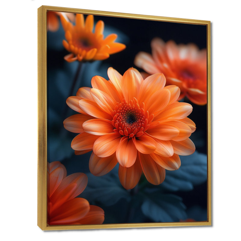 'Orange Green Autumn Blaze Mums - Mums Wall Art, 12" H x 20" W, Gold Floater Framed, Solid Wood