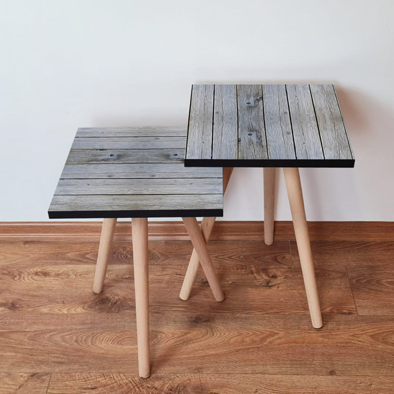 Ensemble de tables gigognes modernes (2 pièces), gris, 13,8 x 18,5 x 13,8 pouces | 100% panneau de fibres à densité moyenne avec pieds en bois de hêtre, épaisseur: 0,7 pouce | Design scandinave, mobilier polyvalent et peu encombrant pour la maison et le bureau