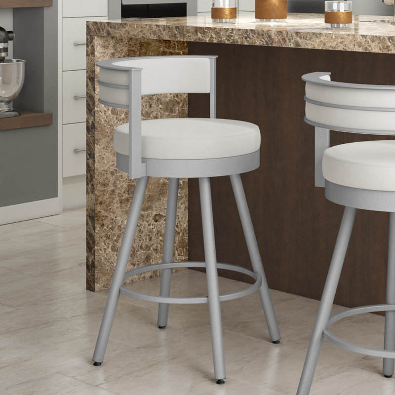 Tabouret de bar et de comptoir pivotant Traci, Blanc, Gris, Tabouret de comptoir (assise de 26 po de hauteur)