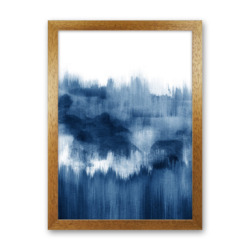 Blue Watercolour Brush Strokes - Print, Brown Framed, 34cm H x 25cm W x 3cm D