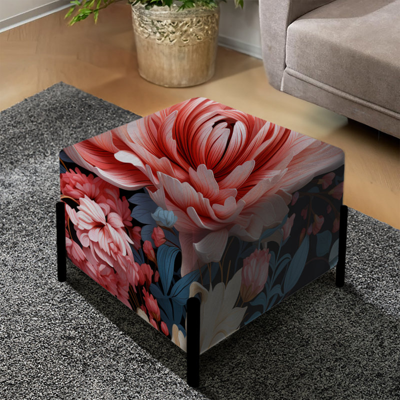 Motif de fleurs pastel bleu et rose - repose-pieds carré floral