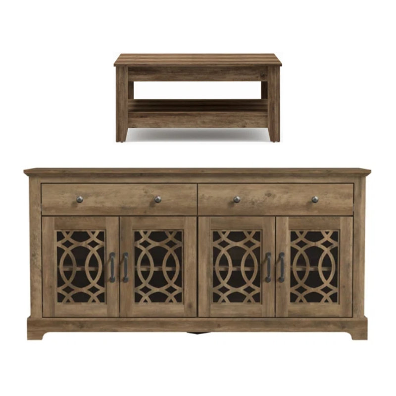Weddel Basilico 2 Piece Modern Sideboard And Coffee Table Set, Knotty Oak, Knotty Oak