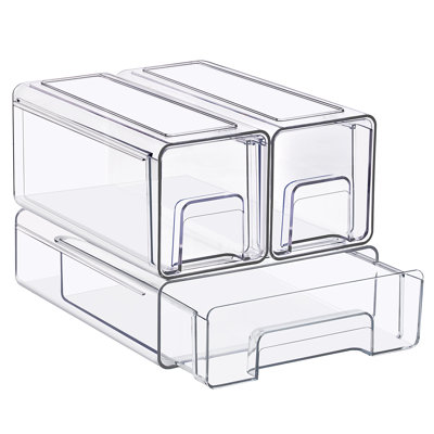 Clear Stackable Storage Drawers Case with Handles - for Bathroom, Closet, Pantry, Cabinet, Medicine & Baby Bottle Storage - Set of 3