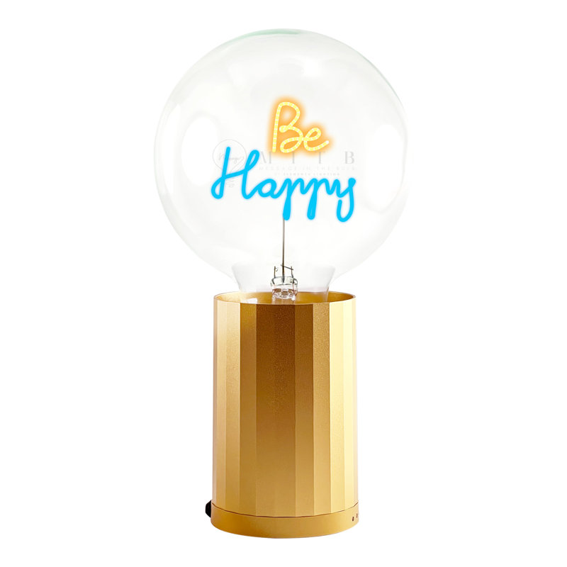 Ampoule BE HAPPY ambre / bleu avec base Lampe de table PORTABLE or rose