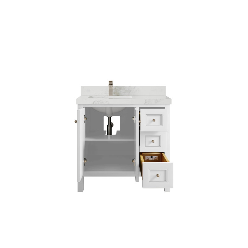 Nashville X P 22 po De salle de bain Quartz, Blanc, Nickel brossé, Calacatta Nuvo