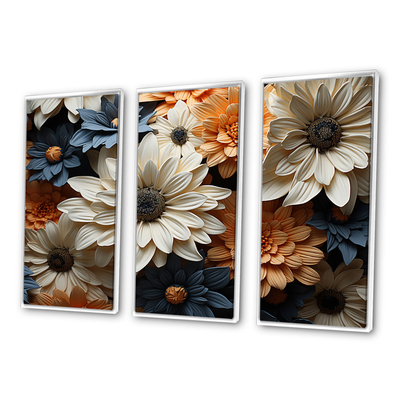 «White and Orange Daisy Florescence Radiance» - ensemble d'art mural marguerites, H 28 po x l 36 po x P 1 po