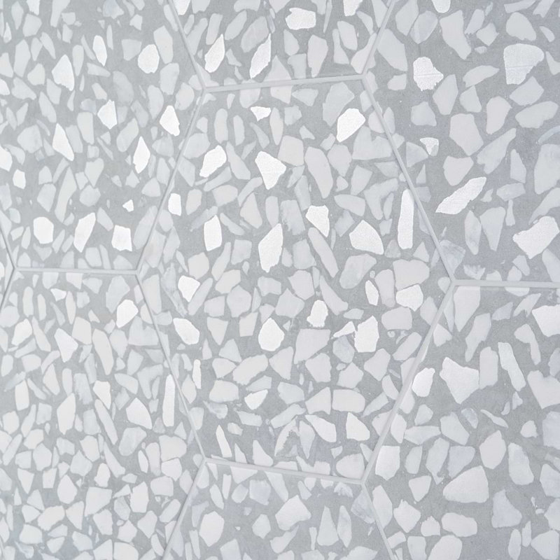 Terrazzo 9" Hexagon Matte Terrazzo Look Porcelain Tile, Hex Azulio